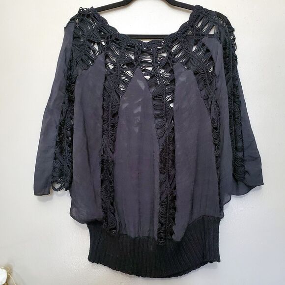 Umgee Peasant Top Womens Size S/M Black Crochet Cut Out Peasant Goth Darkwear - Picture 3 of 10